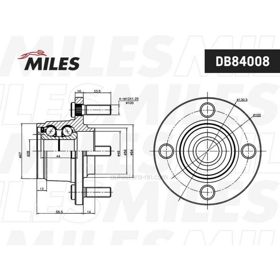 MILES DB84008 Ступица с подшипником CHERY QQ6 09-10/NICE A1 06-/M1 HATCHBACK 12- (без ABS) зад.