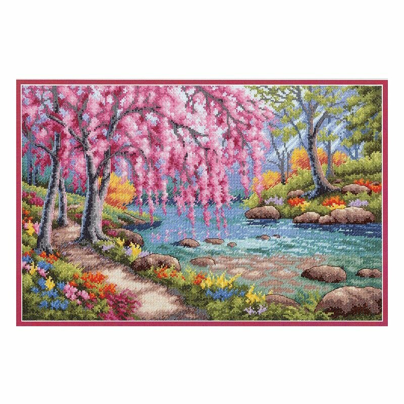 Nнтернет наборов для вышивания Amishop Ручей Сакура DIY, 240 x 160 стежка, 34 x 23 см, 47 цветов, 18CT Aida