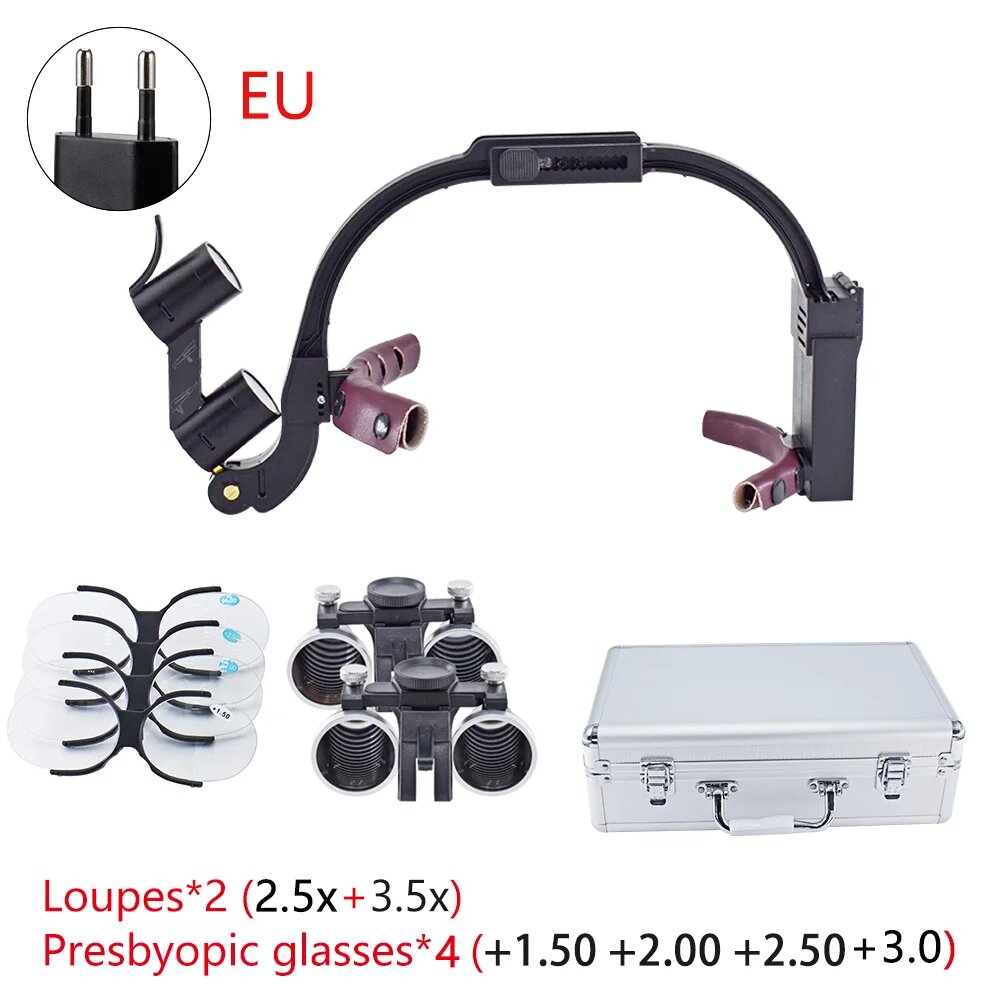 Бинокулярные лупы 2.5-3.5X с фонариком, black EU
