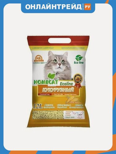 Изображение товара Наполнитель для кошачьих туалетов Homecat «Эколайн» Кукурузный, комкующийся 12 л