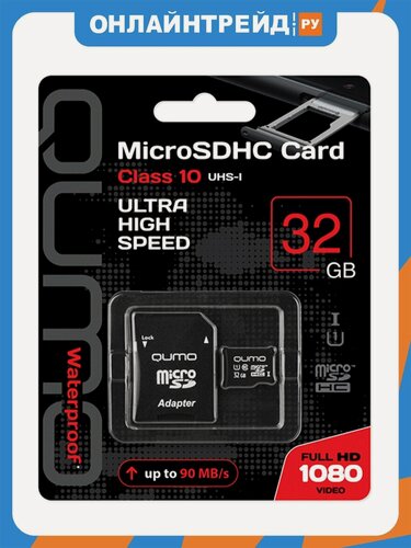 Изображение товара Карта памяти Qumo MicroSDHC 32Gb Сlass 10 UHS-I + ADP (QM32GMICSDHC10U1)