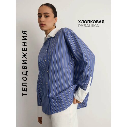 фото Рубашка телодвижения с длинным рукавом в полоску тонкая, размер xl, голубой