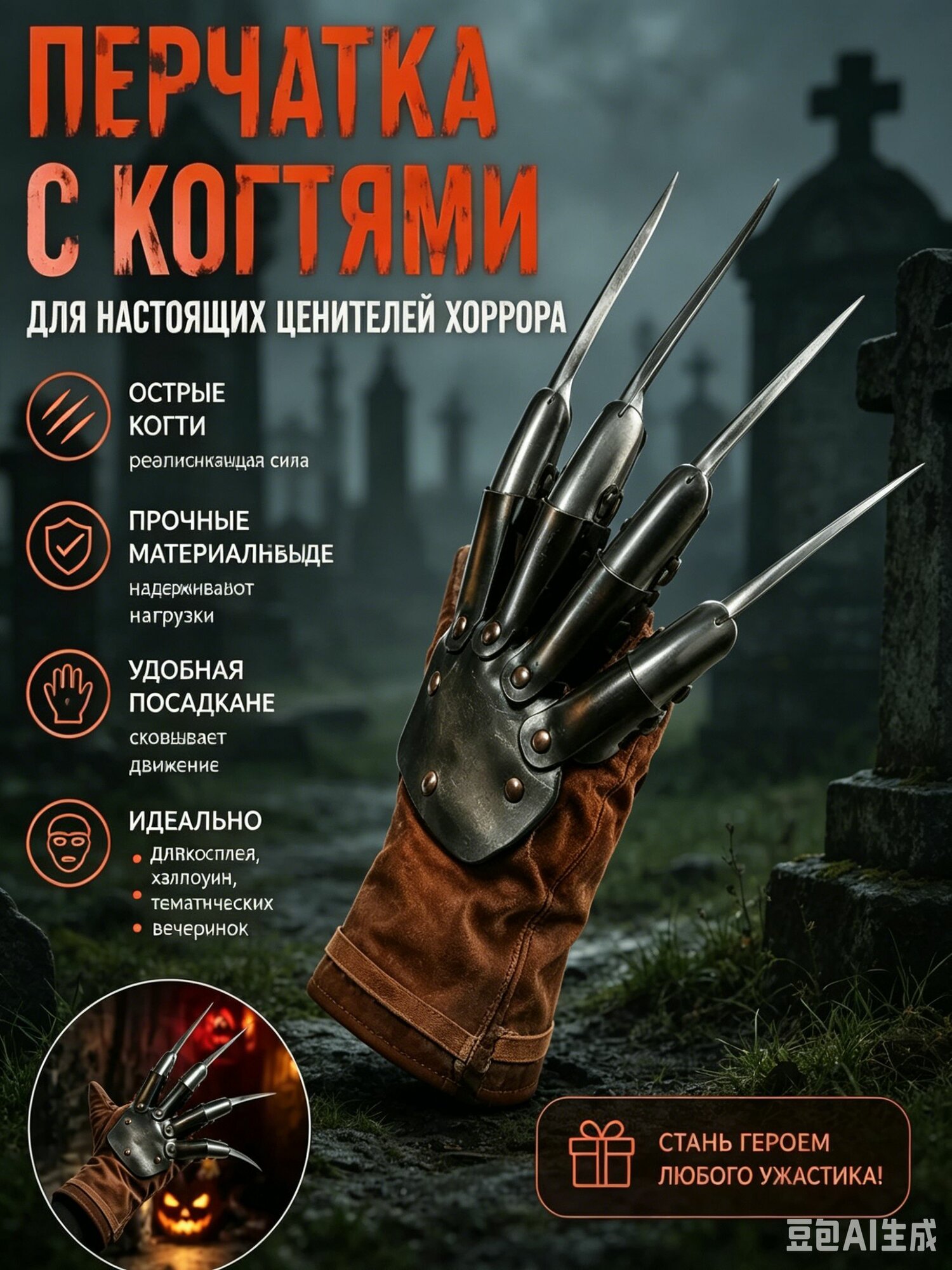 Перчатка "Фредди Крюгера" карнавальная