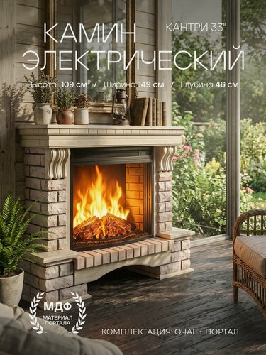 Изображение товара Электрокамин RealFlame Country 33 WT МДФ с очагом Firespace 33, имитация пламени, ИК обогрев, звук, пульт