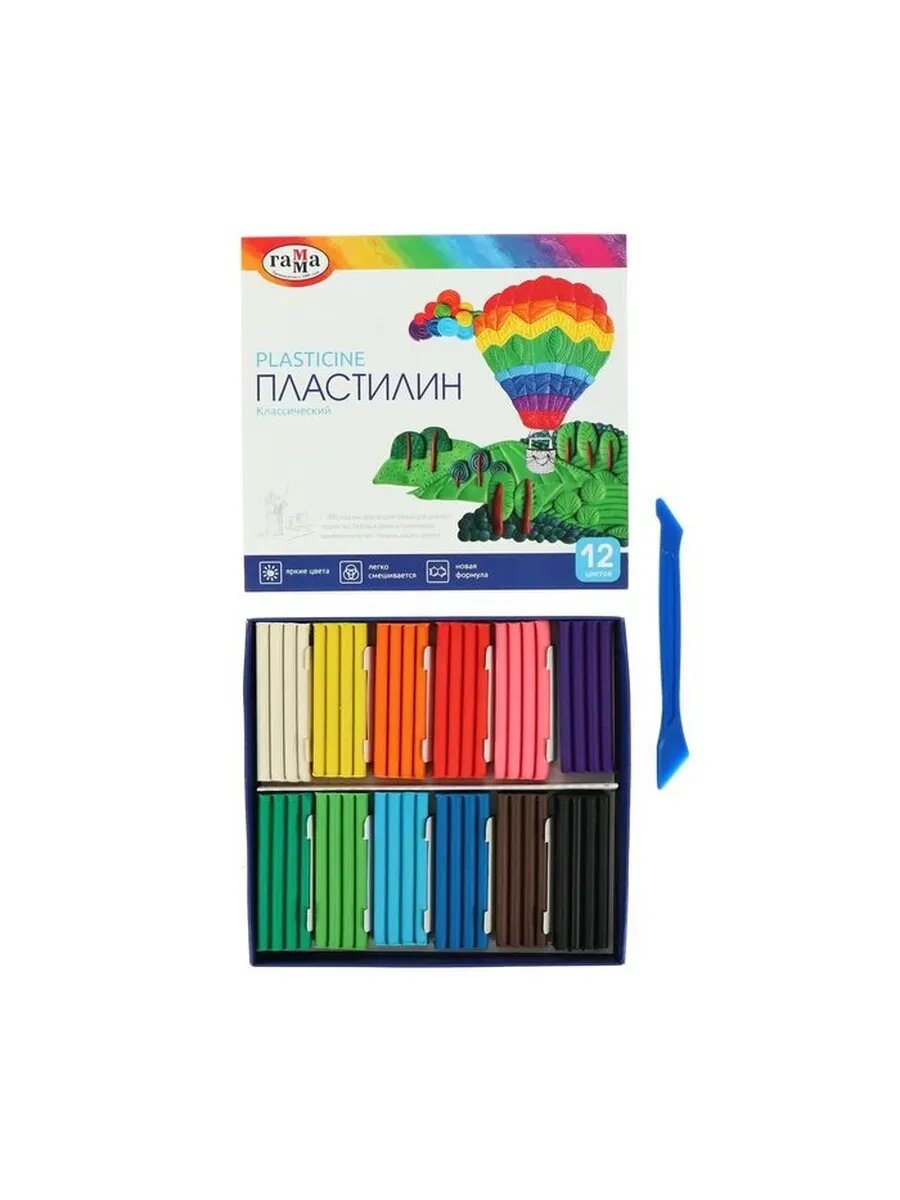 Пластилин «Гамма. Классический», 12 цветов 240 г, стек