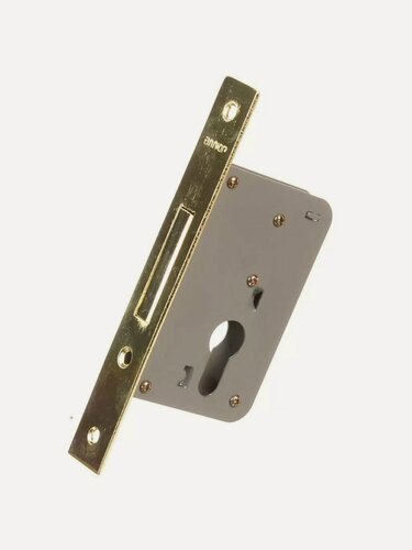 Изображение товара Замок врезной Аллюр 6040 PВ 1215 цилиндровый золотой, без ручки, 5 ключей в комплекте, надежная стальная фурнитура для дверей.