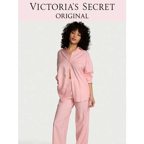 фото Пижама victoria's secret modal-cotton long pajama set, размер xl regular, розовый