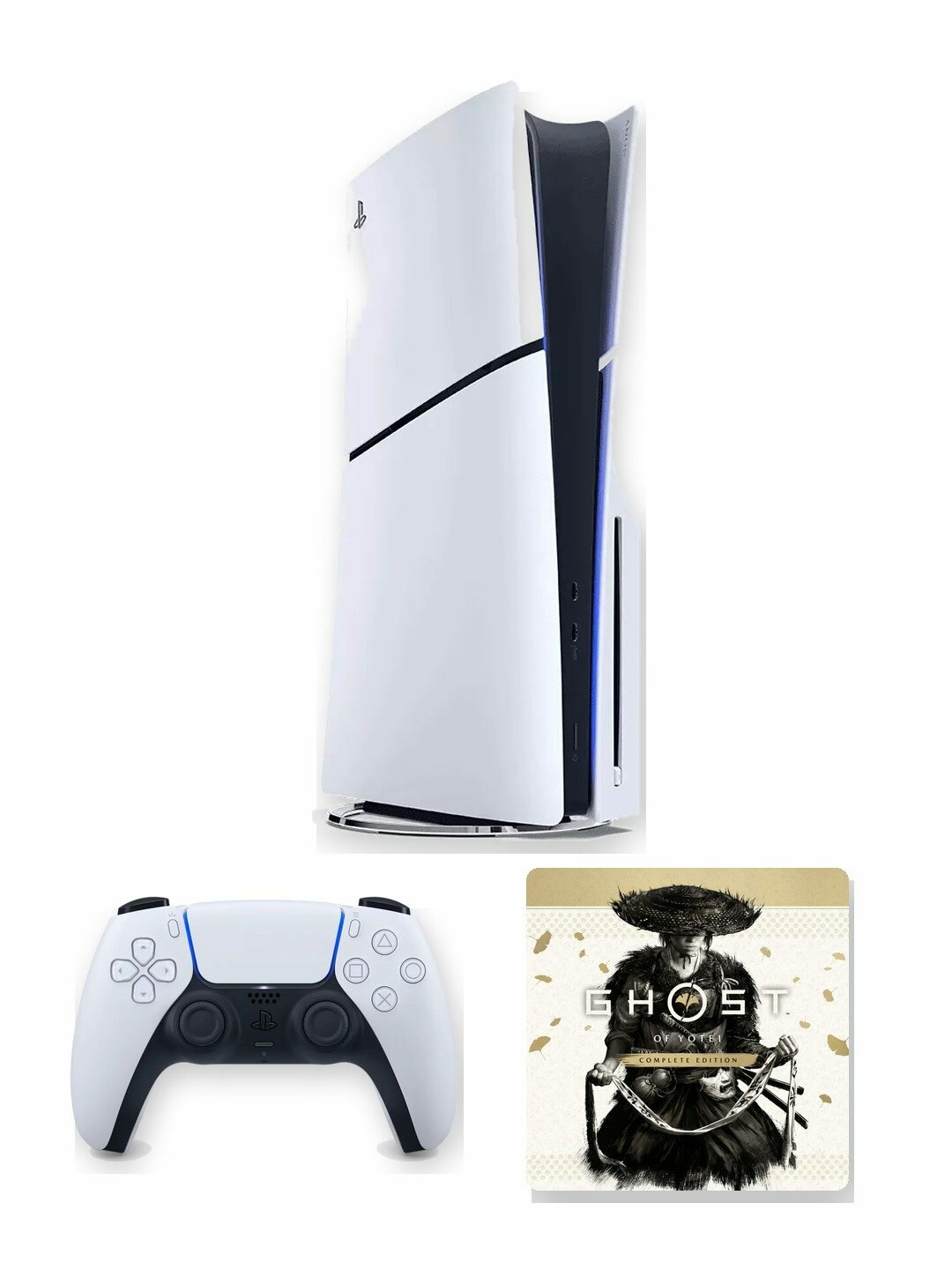 Игровая приставка Sony PlayStation 5 Slim 1 ТБ с дисководом, белая, европейская версия + игра Ghost of Yotei