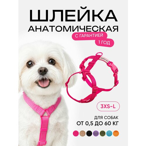 фото Шлейка для кошек и собак мелких пород анатомическая размер xs, светоотражающая, розовая procomfort