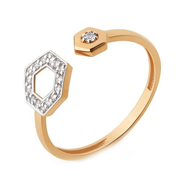 Кольцо тонкое, широкое JEWELIN, красное золото, 585 проба, фианит