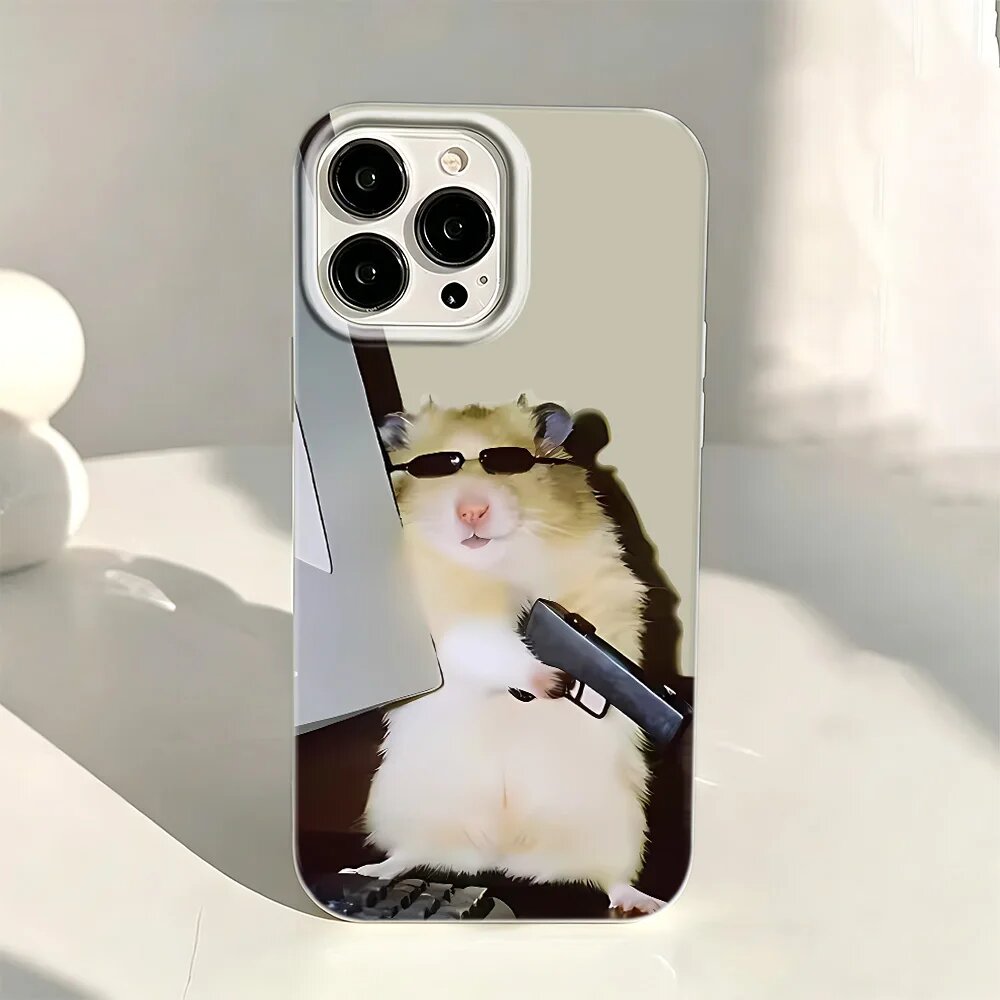 Забавный чехол для iPhone с эмодзи хомяка в солнцезащитных очках и с пистолетом, For iphone 16