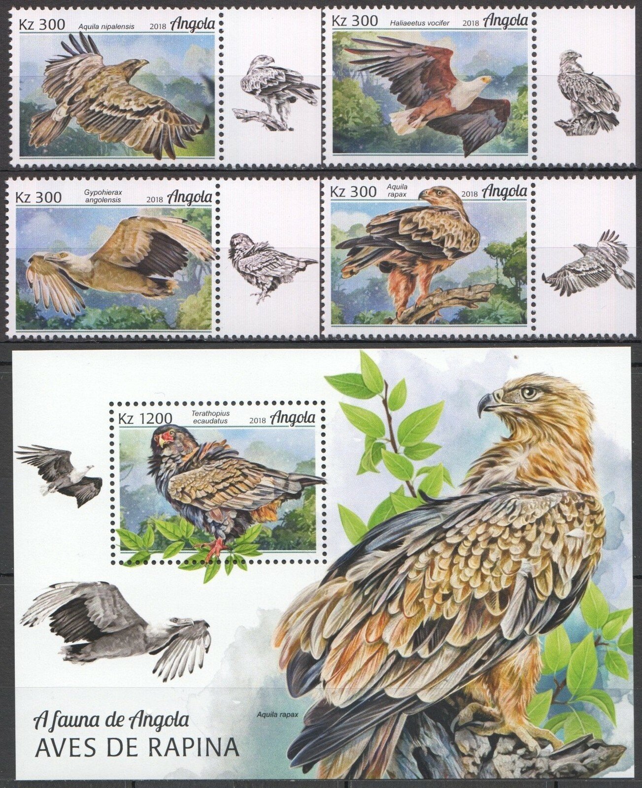 Марки 2018 год Ангола Хищные птицы Фауна #2006-2009+Bl167 Mnh