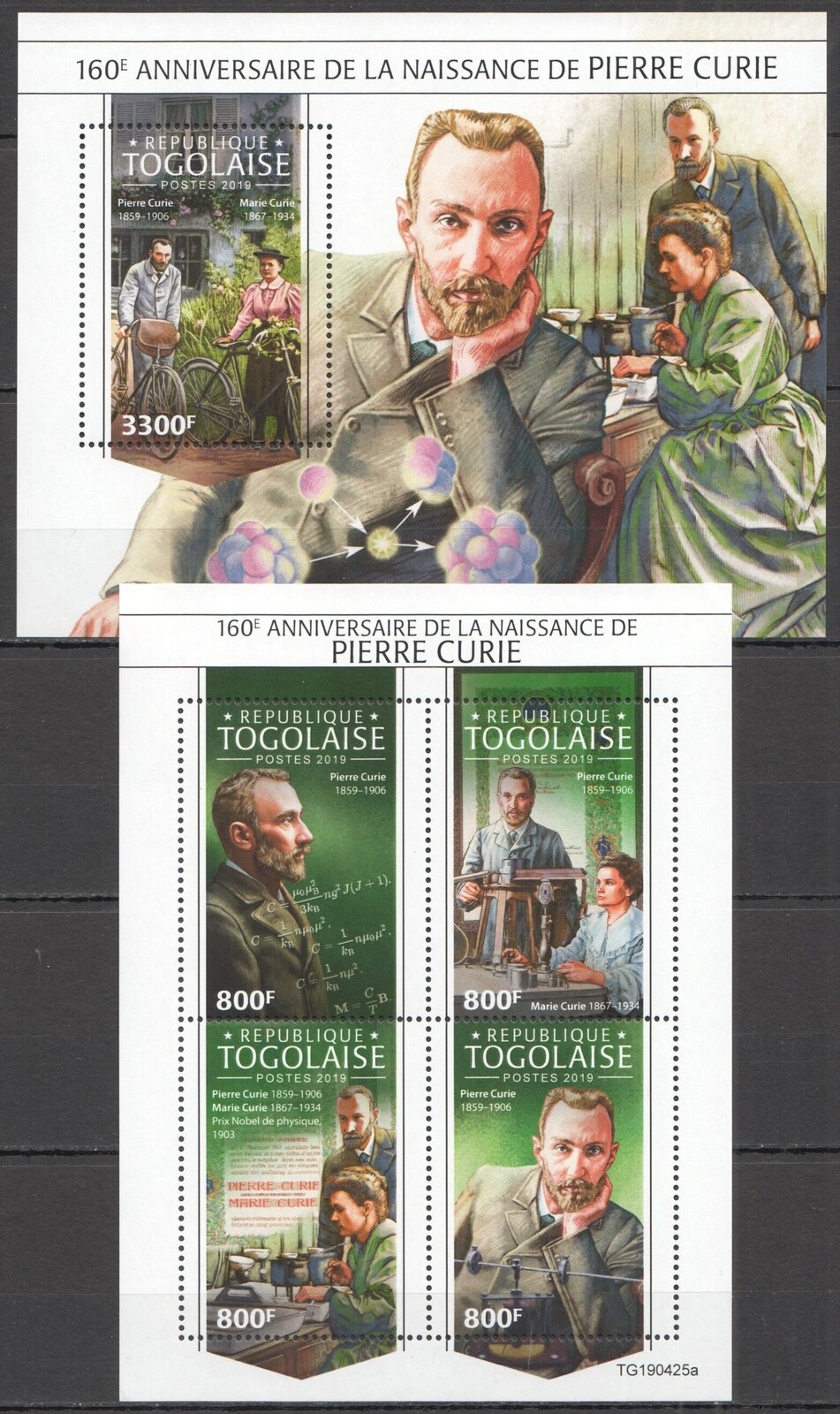 Марки 2019 год Того Пьер и Мария Кюри Нобелевская премия #7382-7385+Bl1698 Mnh