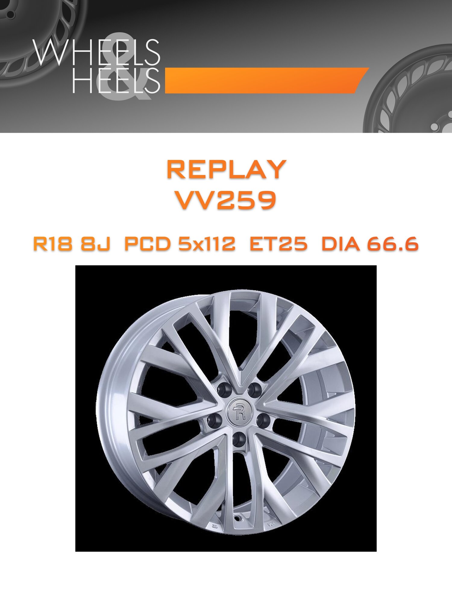 Диск автомобильный литой REPLAY VV259 18x8 5x112 et25 dia66.6 Серебристый