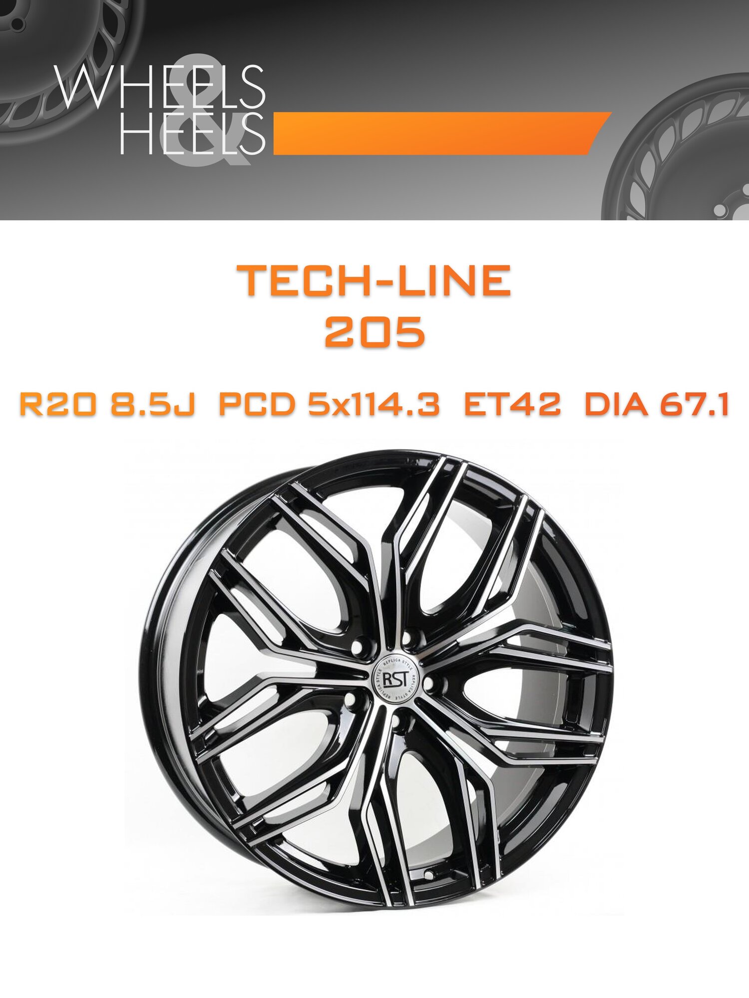 Диск автомобильный литой Tech-Line 205 20x8.5 5x114.3 et42 dia67.1 Чёрный с полированной лицевой частью