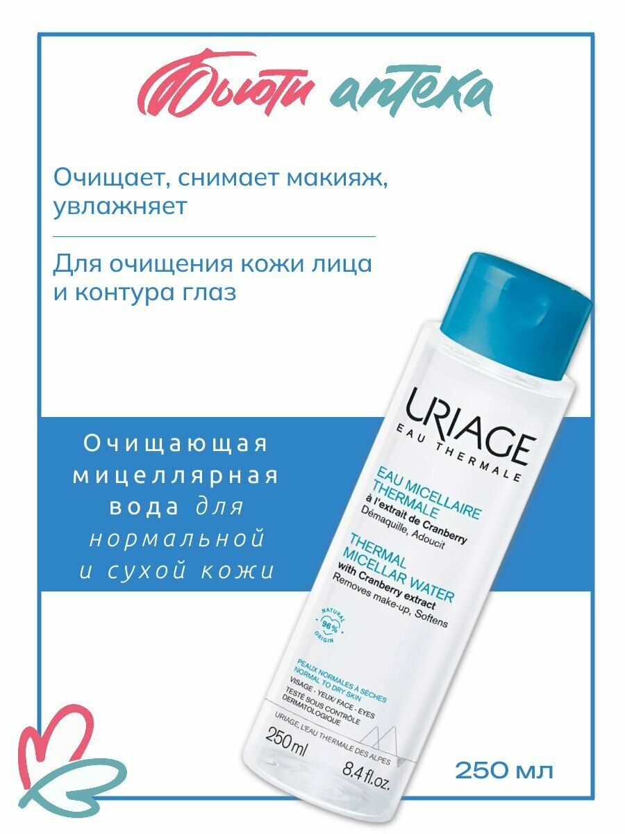 URIAGE (Урьяж) Мицеллярная вода для сухой и нормальной кожи лица и век, 250 мл