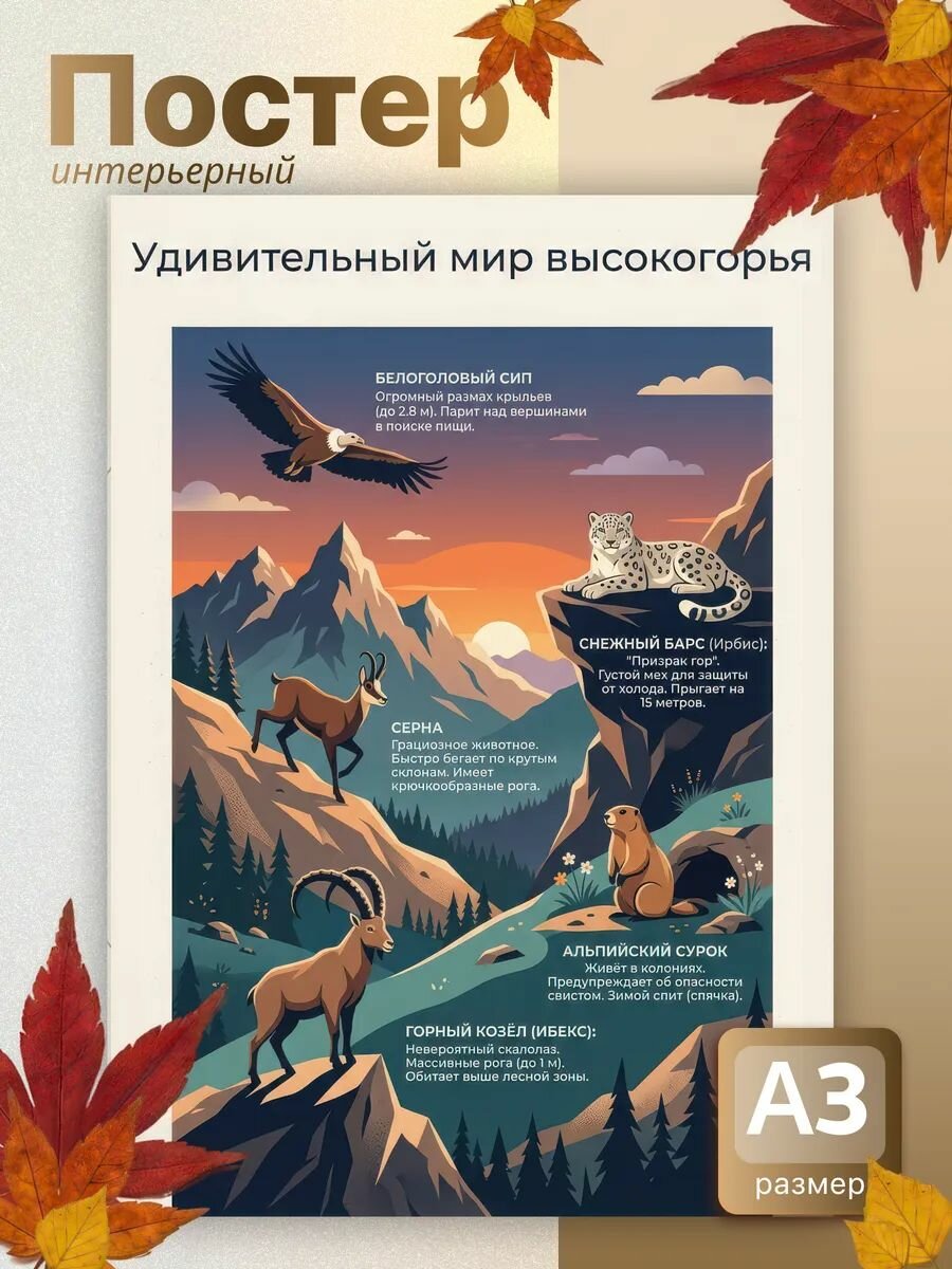 Постеры на стену в детскую развивающий кто живёт в горах