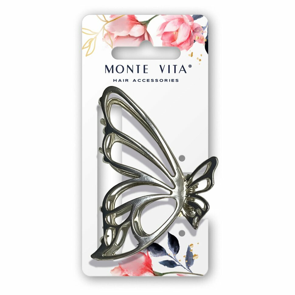 Краб для волос, 7,5 см, серебристый, MONTE VITA (монте вита), 458821, 12 штук, 458821