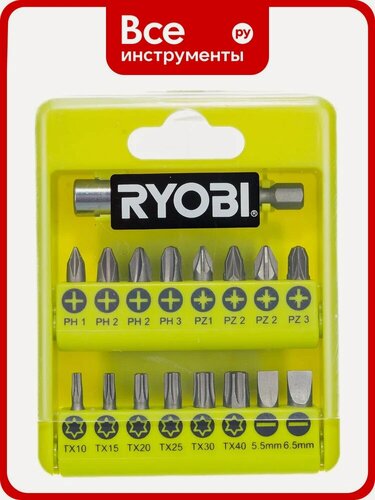 Изображение товара Набор бит 17 шт. Ryobi RAK17SD 5132002550, пластик, с шуруповертом, стальные односторонние биты, фирменный держатель