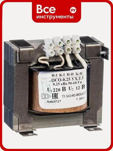 Изображение товара Трансформатор Электротехник ОСО-0,25 УХЛ3 220/12, IP00, ET051618