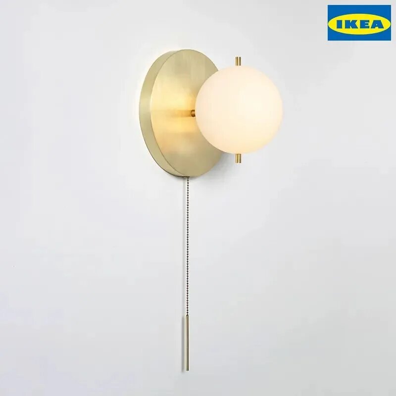 Настенный светильник IKEA с цоколем E14 на 220 Вт, высота 220 мм, в золотом, желтом и прозрачном цвете