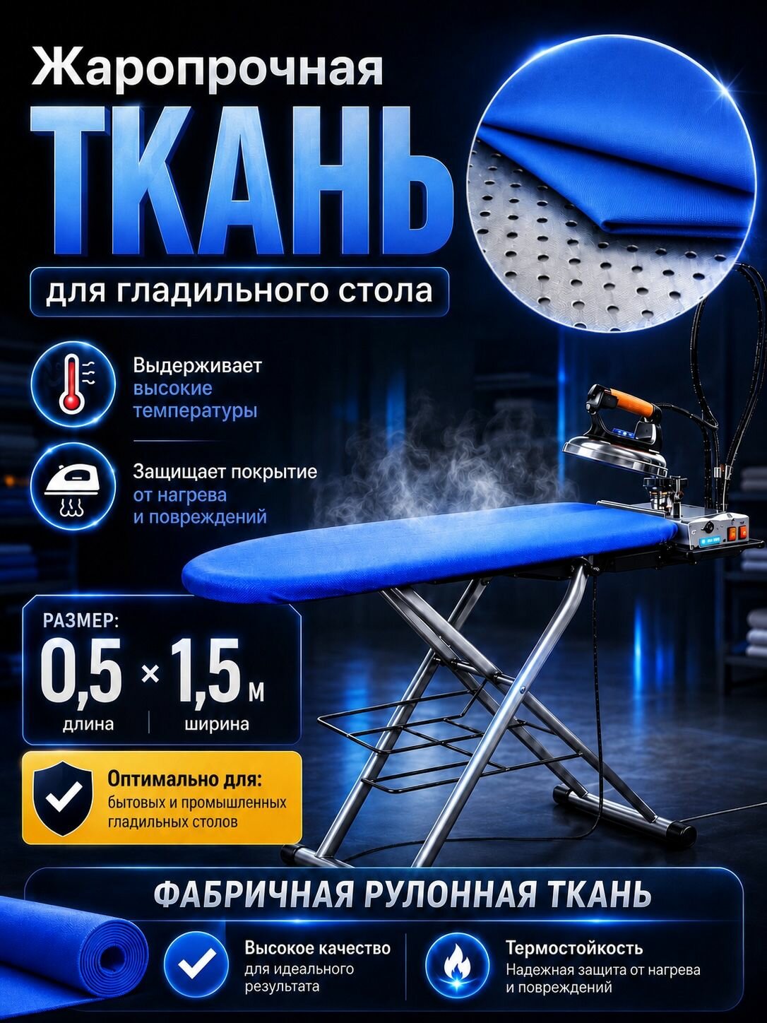 Ткань рулонная для гладильной доски / стола (термостойкая) размер 0,5х1,5м