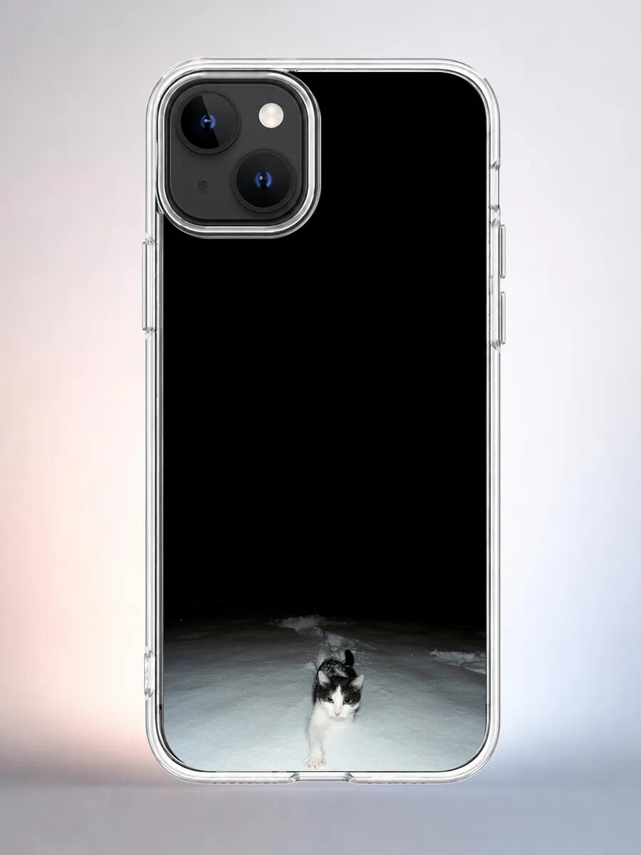 Чехол iPhone 13 котёнок в снегу силиконовый прозрачный