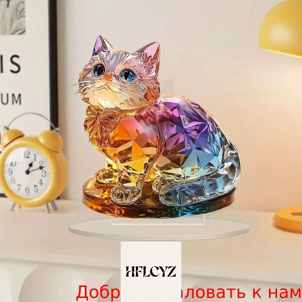 Статуэтка кота из акрилового стекла, универсальная, разноцветная, без бренда