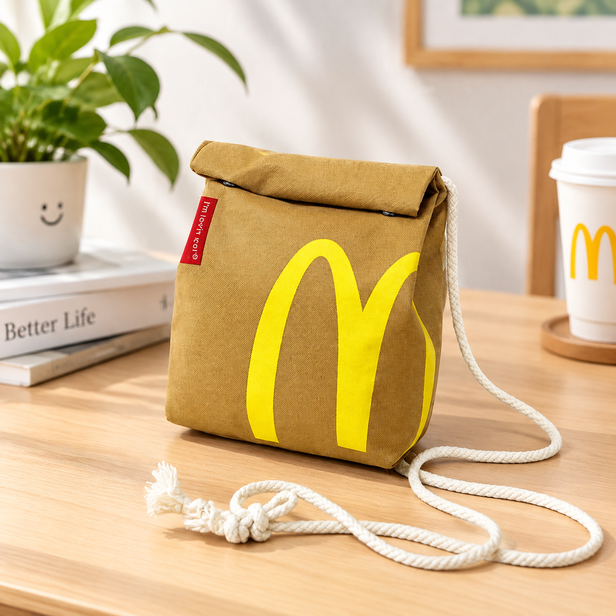 Рюкзак McDonald`s, школьный, унисекс, для средней и старшей школы, бежевый, нейлон (Объем: 13 л)