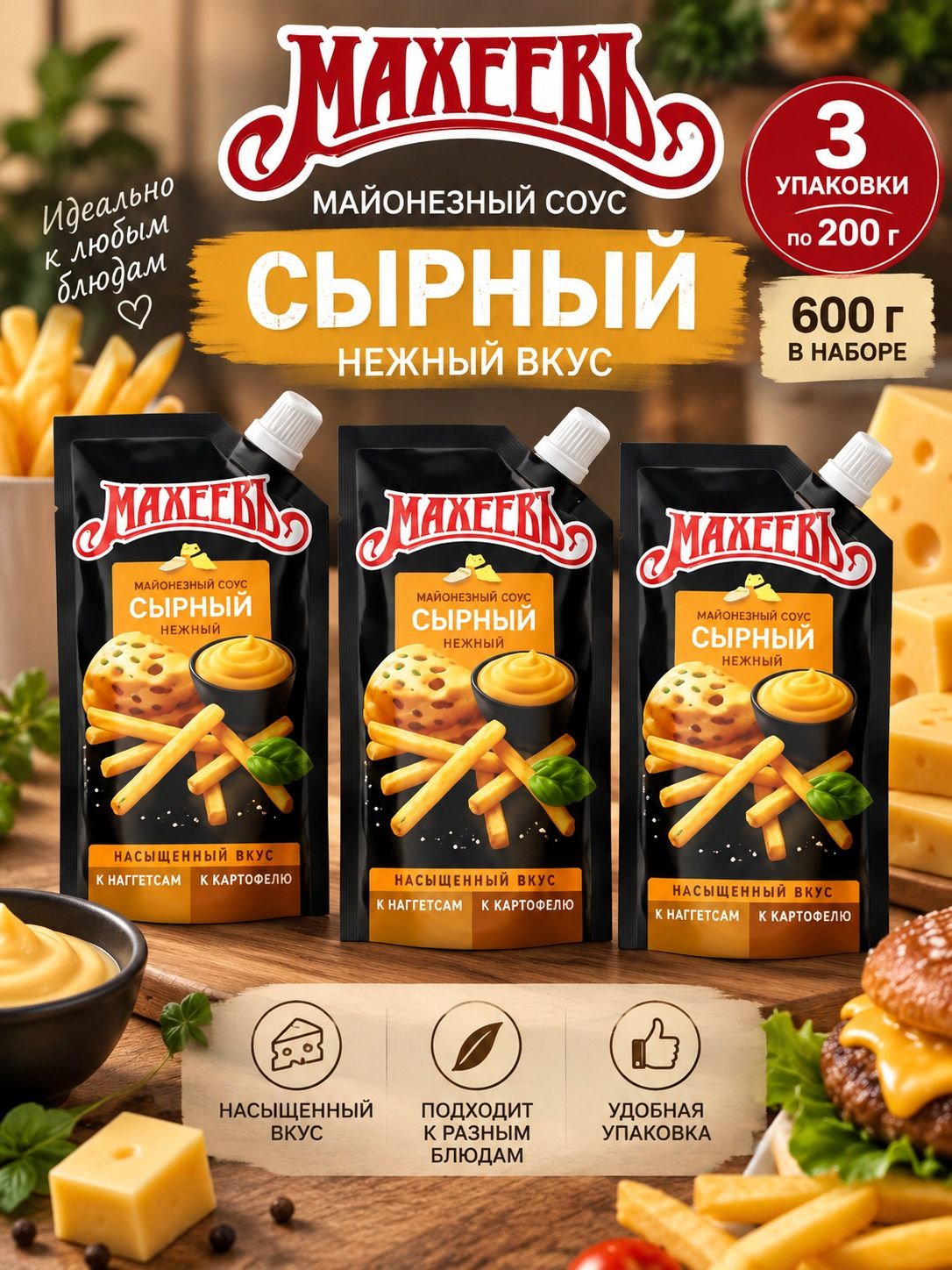 Соус 3 упаковки по 200 гр набор майонезный сырный