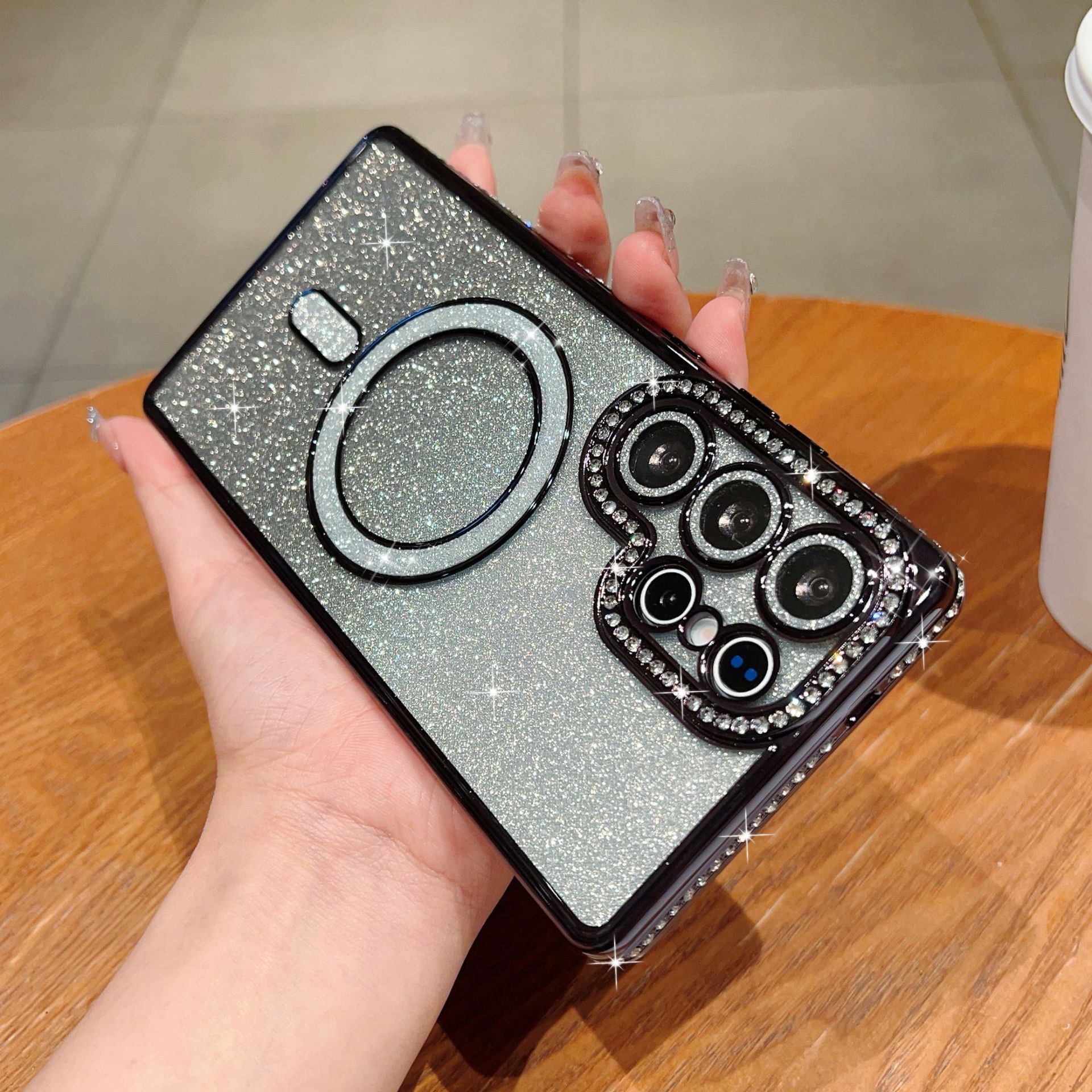 Starry Black Градиентный Блестящий Магнитный Чехол с Кристаллами для Samsung Galaxy A54 5G MagSafe