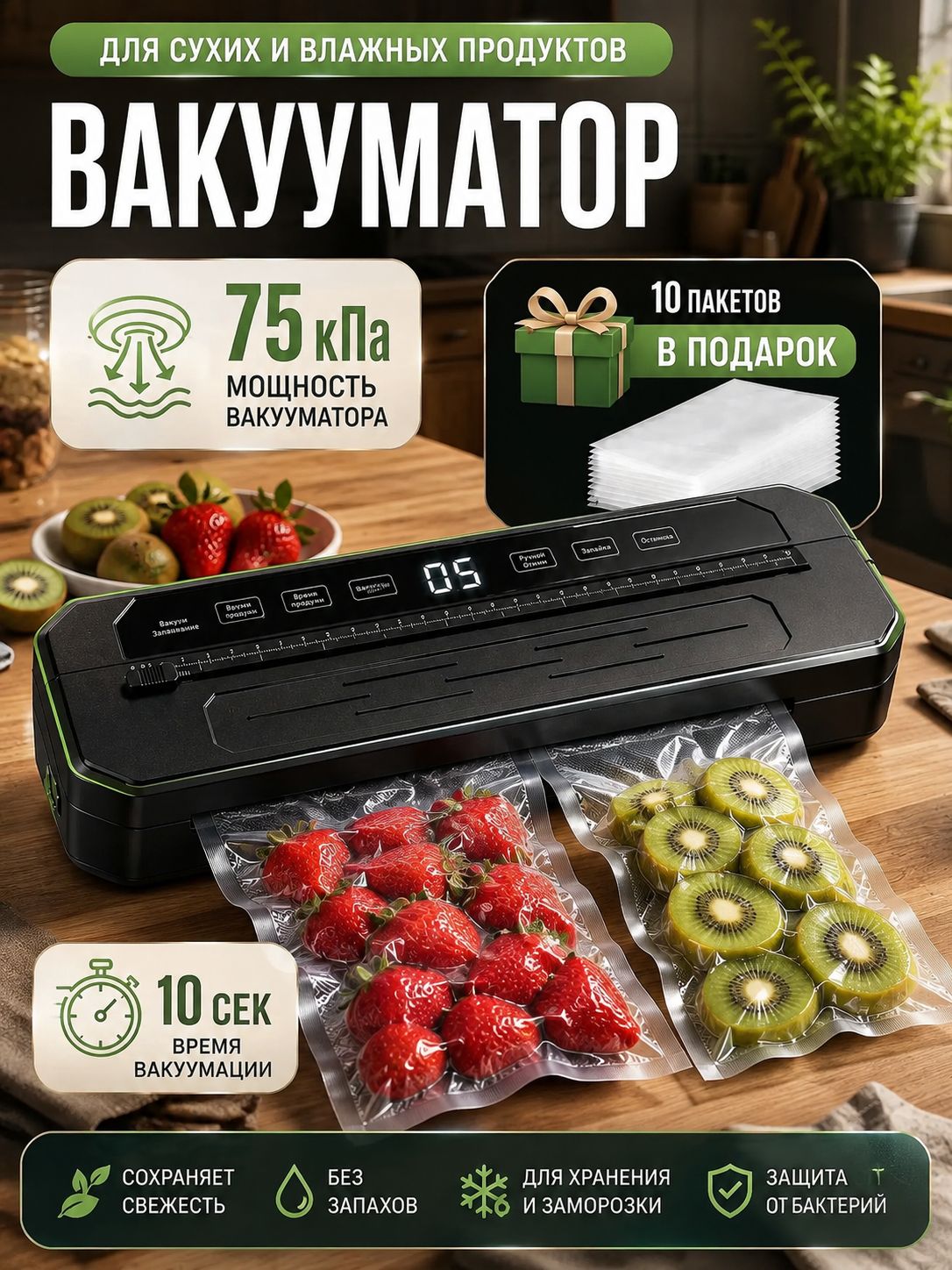 Вакууматор для продуктов с резаком, вакуумный упаковщик