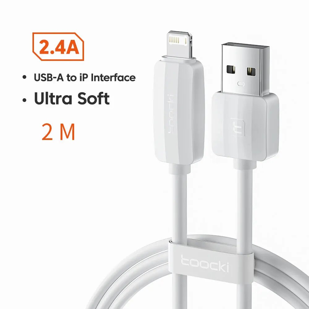 Toocki USB-A to IP кабель, 2M, белый, 2.4A