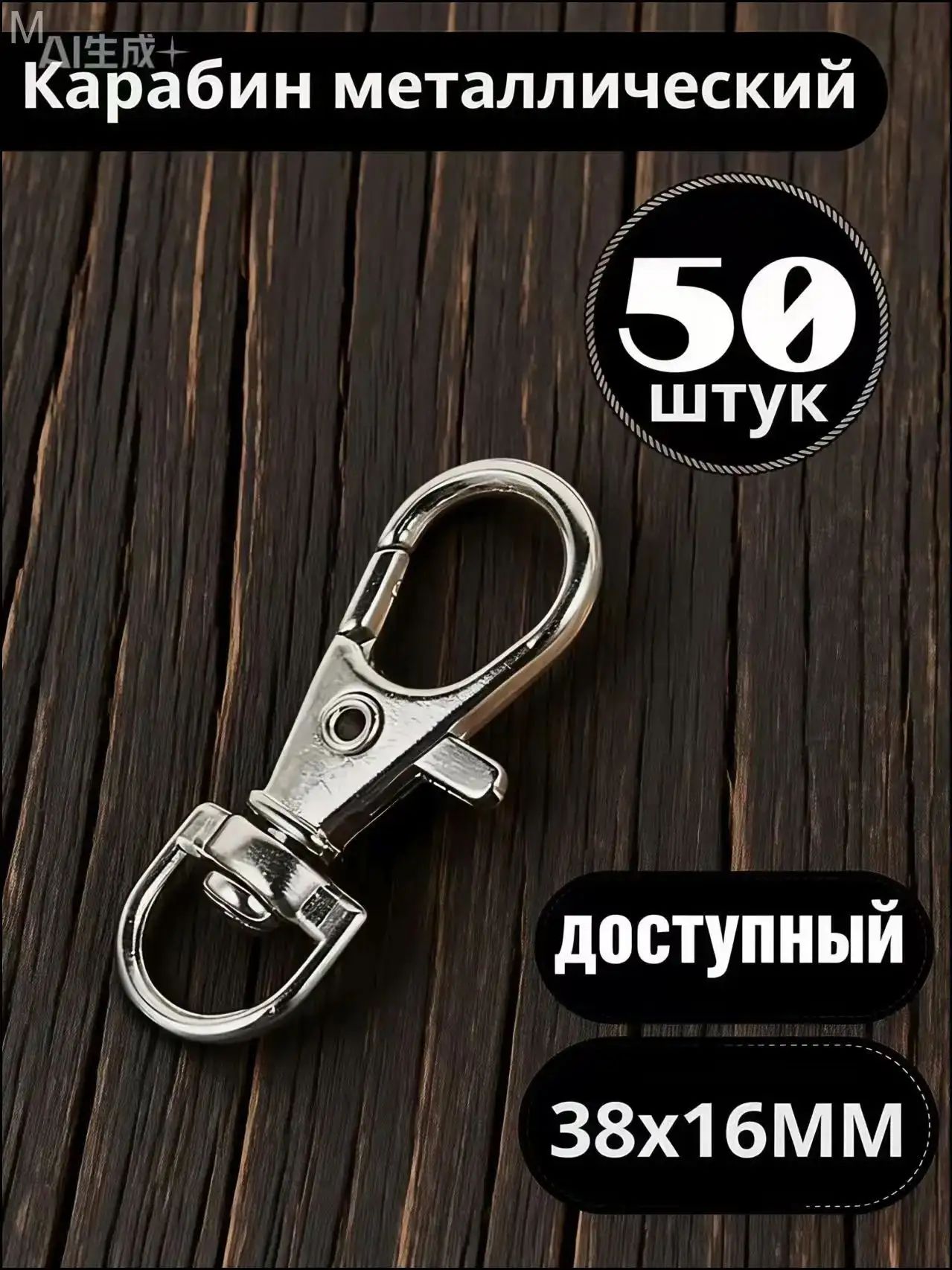 Карабин металлический, Материал брелка , 50шт, цвет серебро
