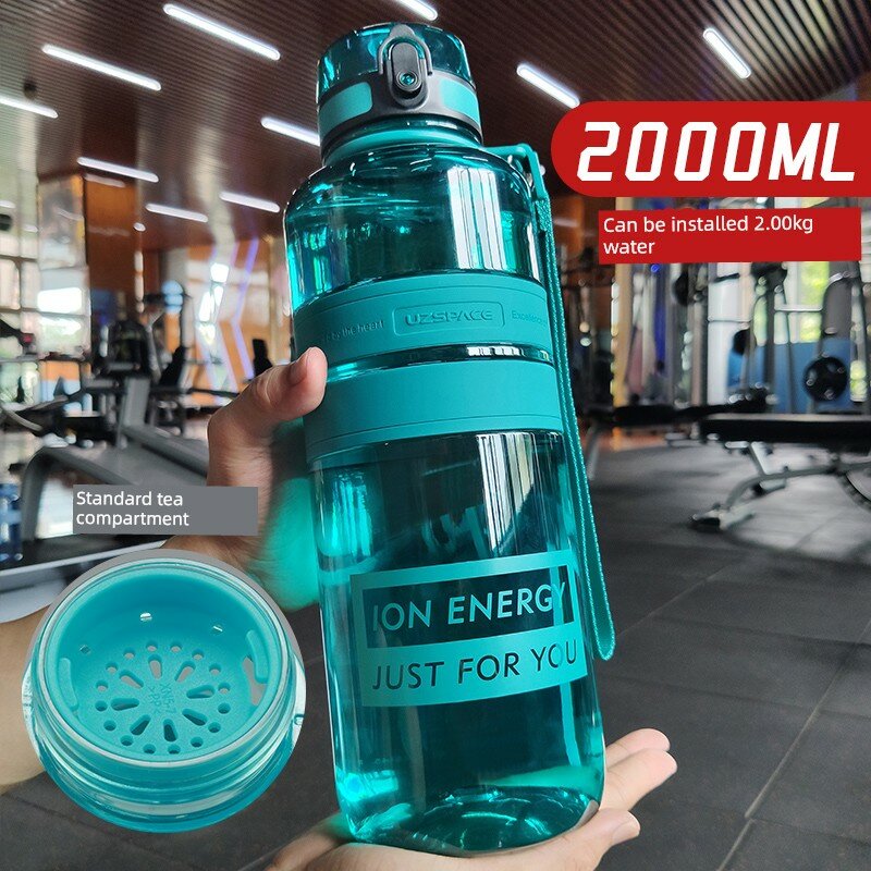2000 мл спортивная бутылка для воды изумрудно-зеленого цвета, без BPA пластиковая для фитнеса и путешествий