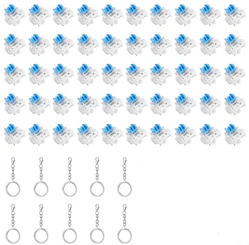 50 шт. Синие механические переключатели для клавиатуры 3-контактные 60pcs