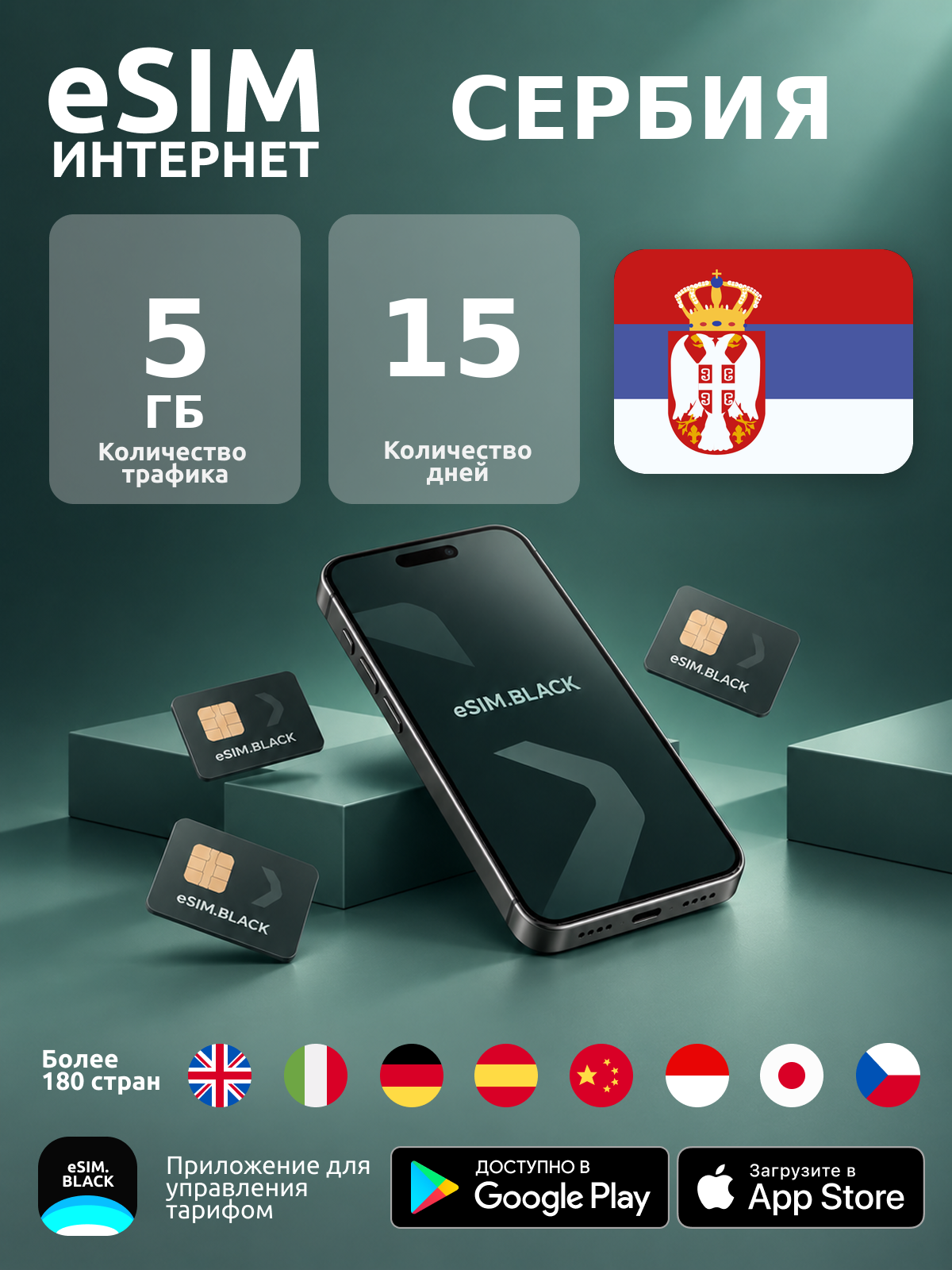 Сербия/15 дней/5 ГБ - eSIM для мобильного интернета ( iPhone | Android ).
