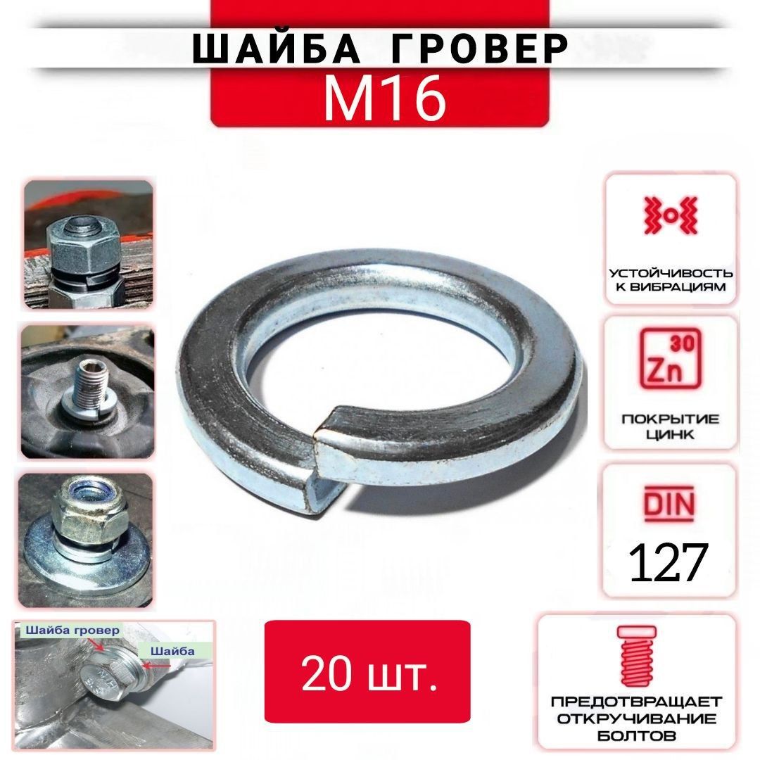 Шайба гроверная (пружинная) М16, 20 шт.
