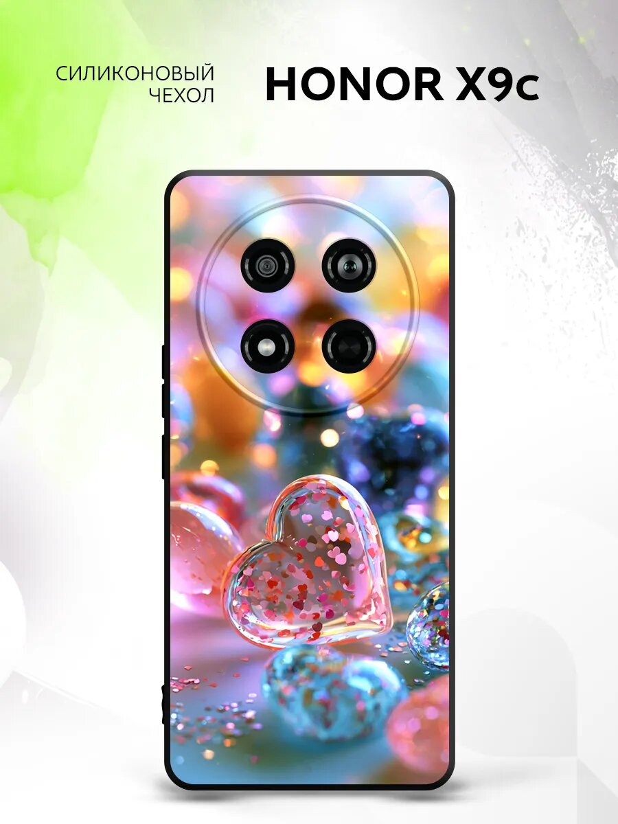 Чехол на Honor X9c, Хонор Икс9с бампер, противоударный, с картинкой сердечки со стразами