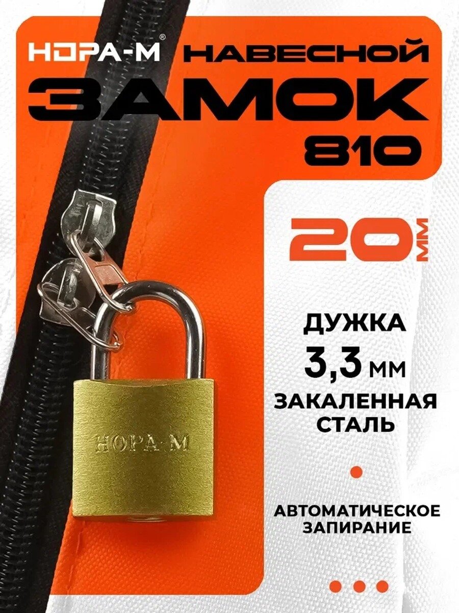 Замок навесной, чемоданный, почтовый, замок для шкафчика нора-м ЗН-810, 20 мм, латунь