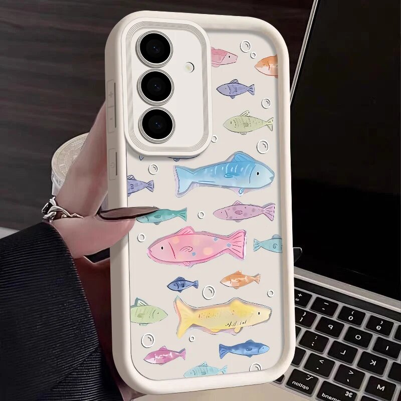 Мягкий Силиконовый Чехол Из ТПУ С Красочным Рисунком Рыбы Для Galaxy S22+ 5G, A844 Beige White
