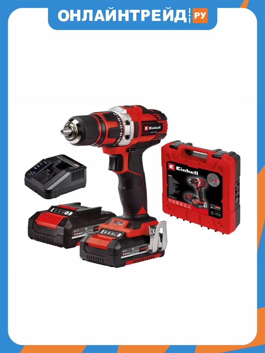 Дрель-шуруповерт аккумуляторная Einhell PXC TE-CD 18/40-1 Li, 40Нм, патрон 13мм, 2x2Ач, кейс (4514228)