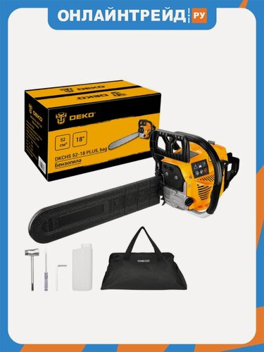 Изображение товара Бензопила Deko DKCHS 52-18 PLUS, 3,8 л. с, 52 куб. см, 18", в сумке (085-2003)