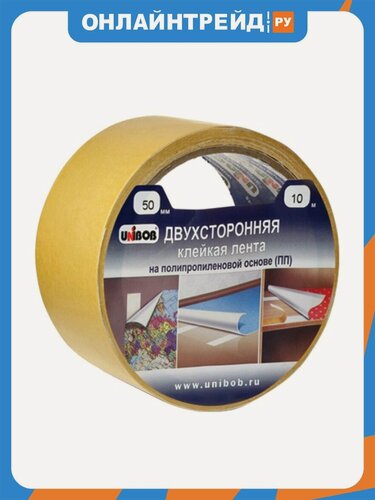 Изображение товара Клейкая лента двусторонняя Unibob 50 мм х 10 м, полипропилен