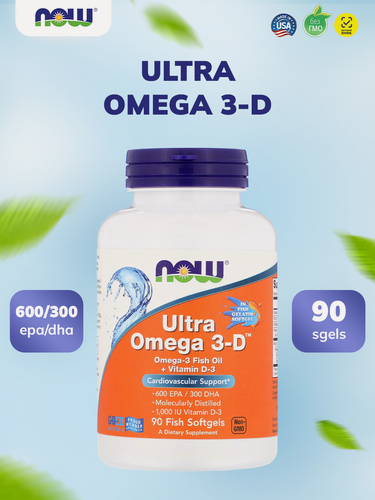 Изображение товара Now Ультра Омега 3-Д 600/300 мг 90 мягких капсул, Ultra Omega 3-D 600EPA/300DHA 90 softgels