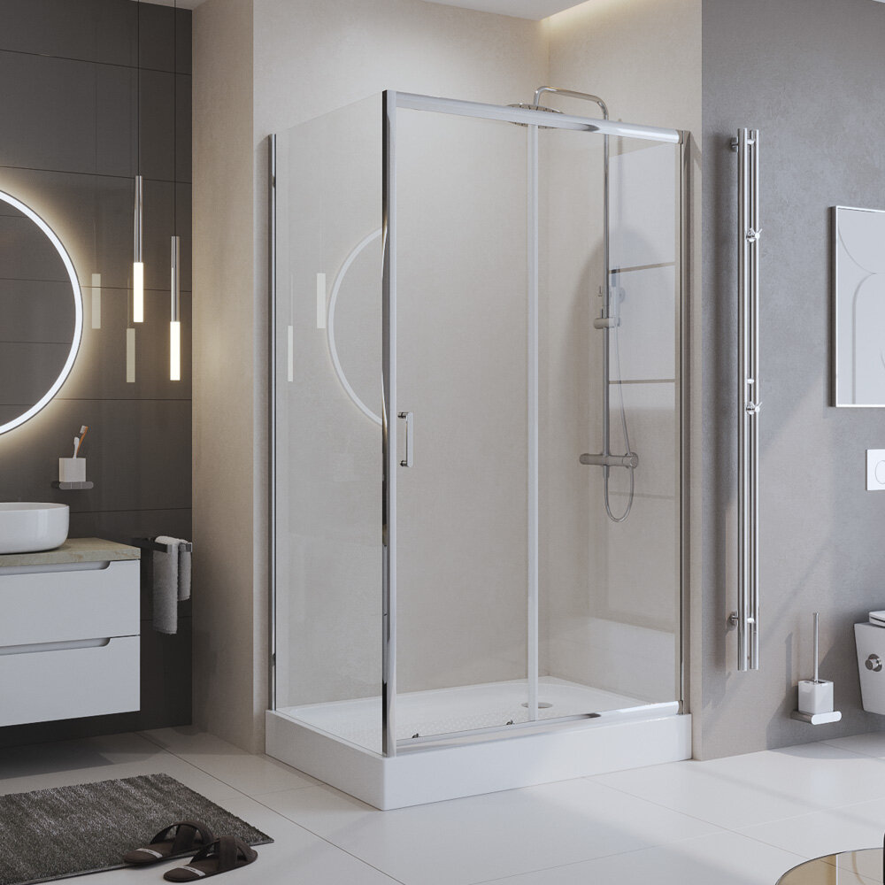 Душевой уголок BelBagno Формат (Uno) 195 AH 1 100/80 C Cr профиль хром, стекло прозрачное