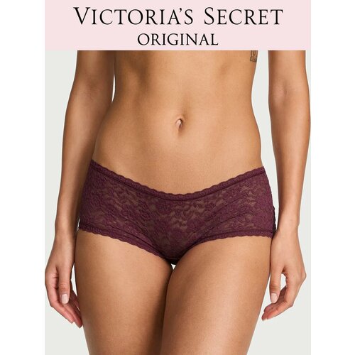 фото Трусы victoria's secret lace low-rise boyshort, размер m, бордовый