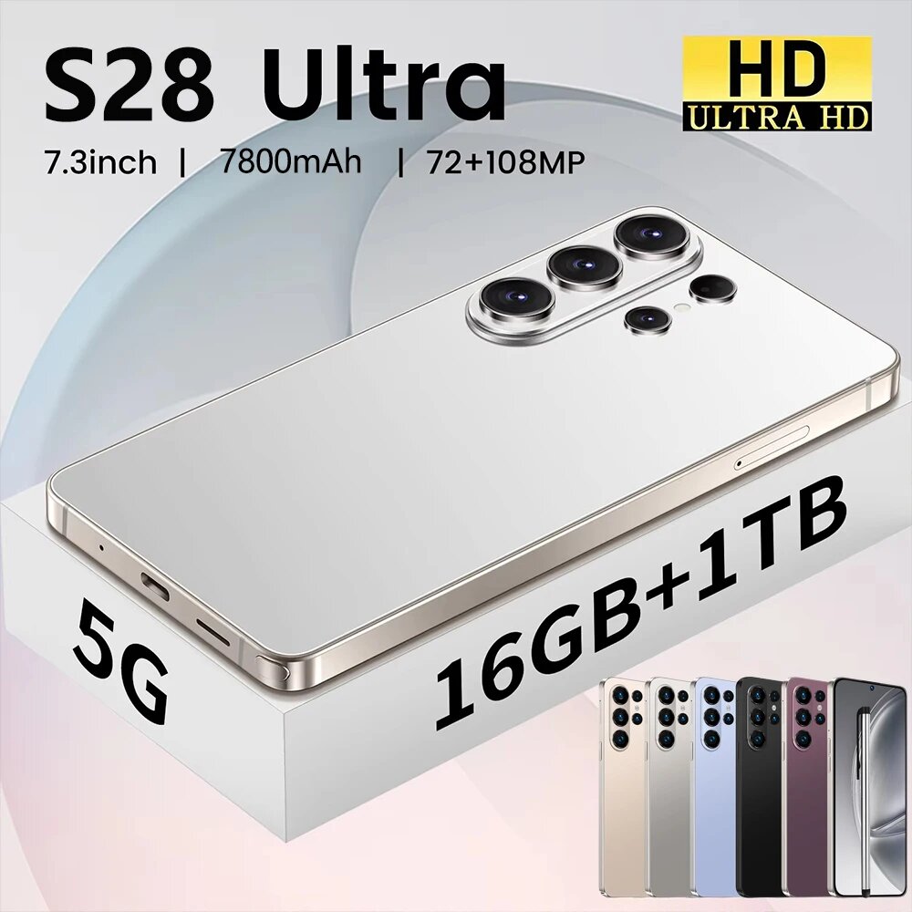 Новинка 2026: Глобальная версия S28 Ultra 4G 5G с двумя Черный, 16ГБ, 1ТБ, Черный, Black, 16GB 1TB