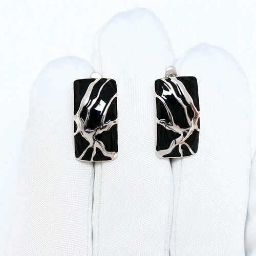 фото Серьги diamant online, серебро, 925 проба, родирование, эмаль, длина 1.9 см, , черный
