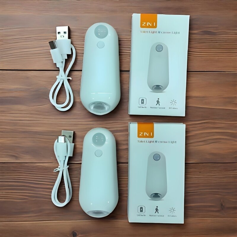 Ночник светодиодный с датчиком движения, USB-перезаряжаемый, 8 цветов, регулируемый, лёгкий монтаж, для ванной, лестницы, кладовой, спальни, на литий-полимерном аккумуляторе, 2 шт.